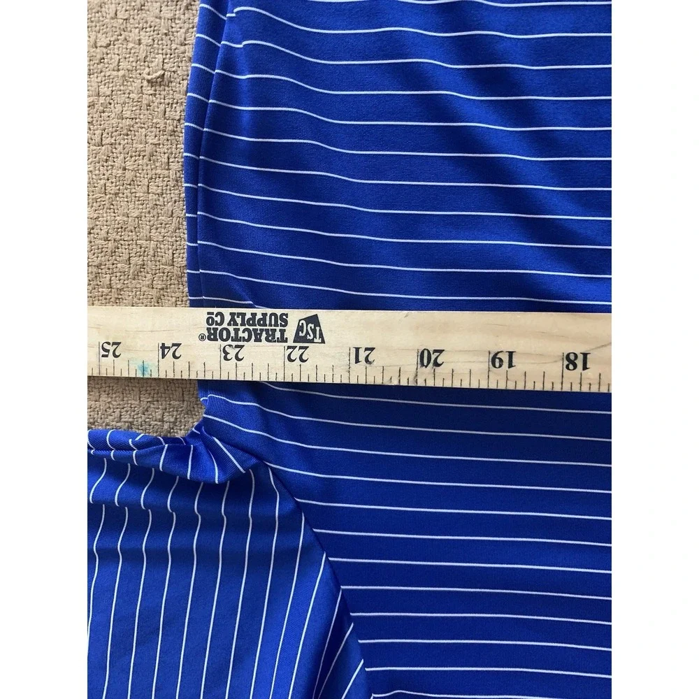 Mens L Climalite Adidas‎ Golf Blue Preppy Short Sleeve Polo Striped Shirt